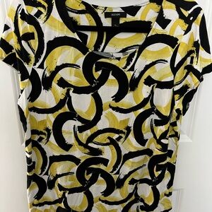 Alfani Women's Black and Yellow Swirl Print Tee